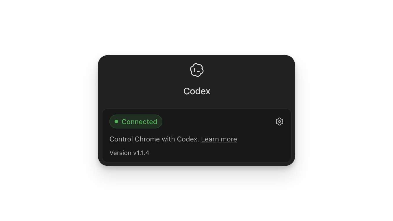 Codex Chrome extension showing connected status