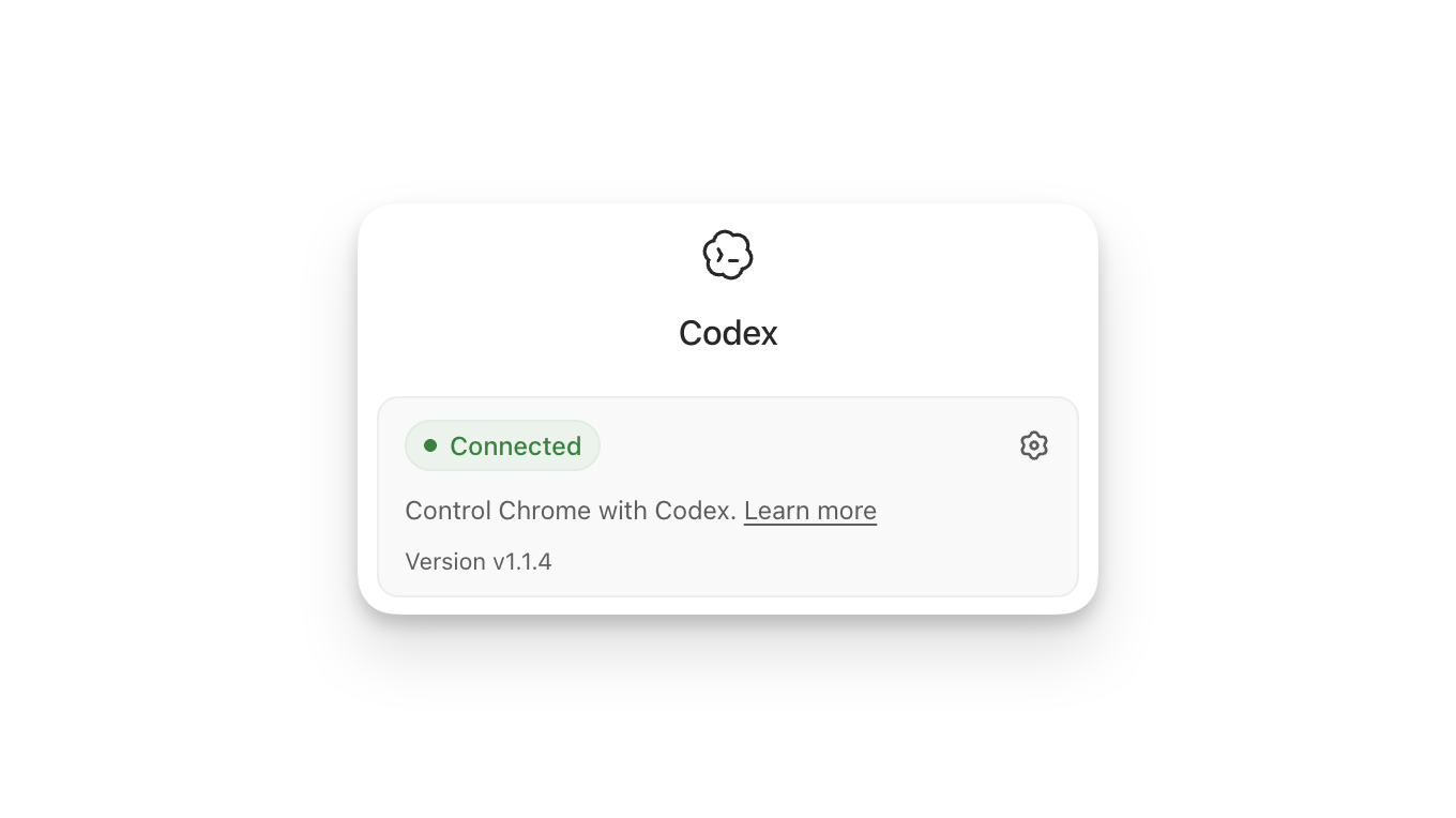 Codex Chrome extension showing connected status