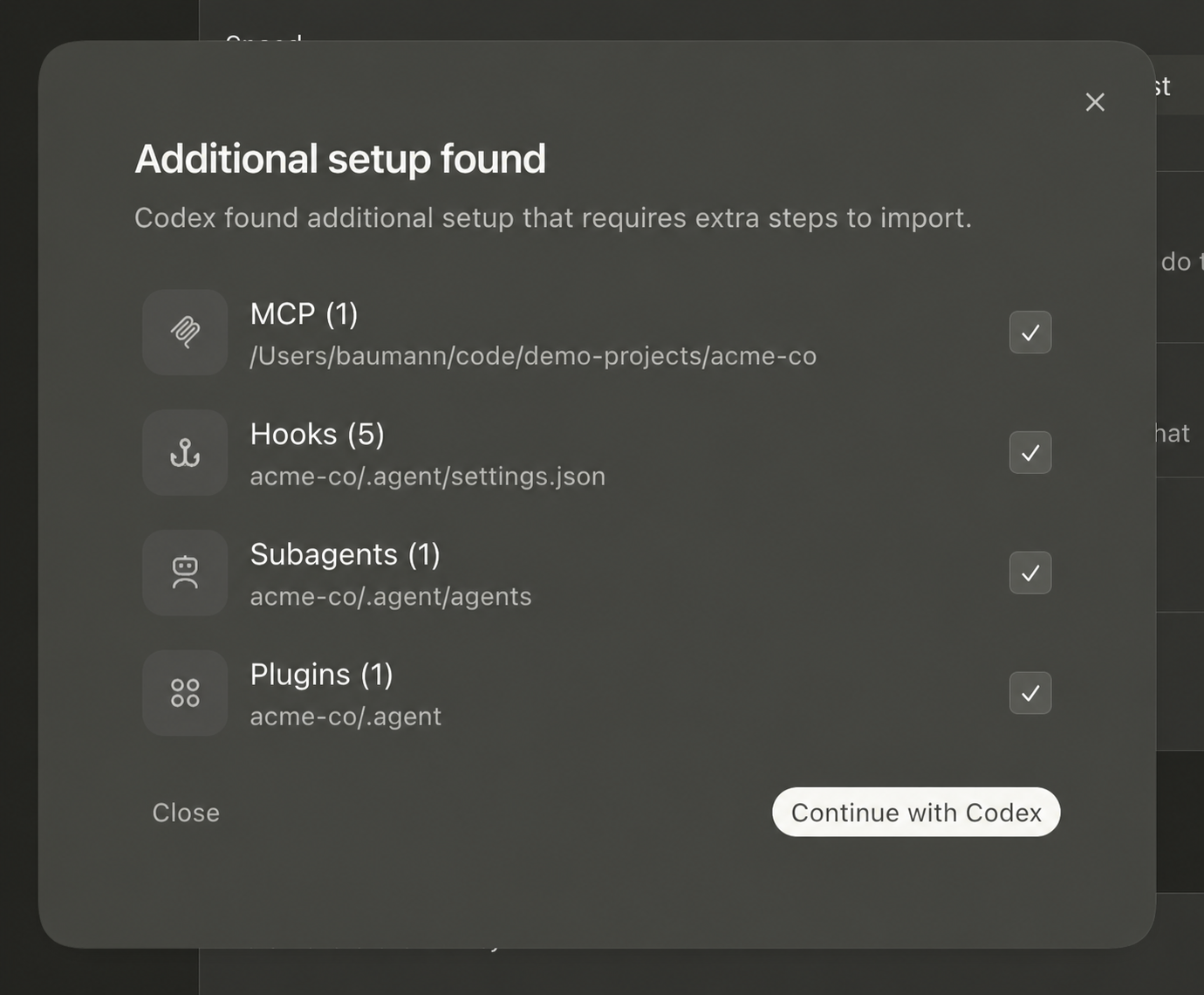 Additional setup found after import