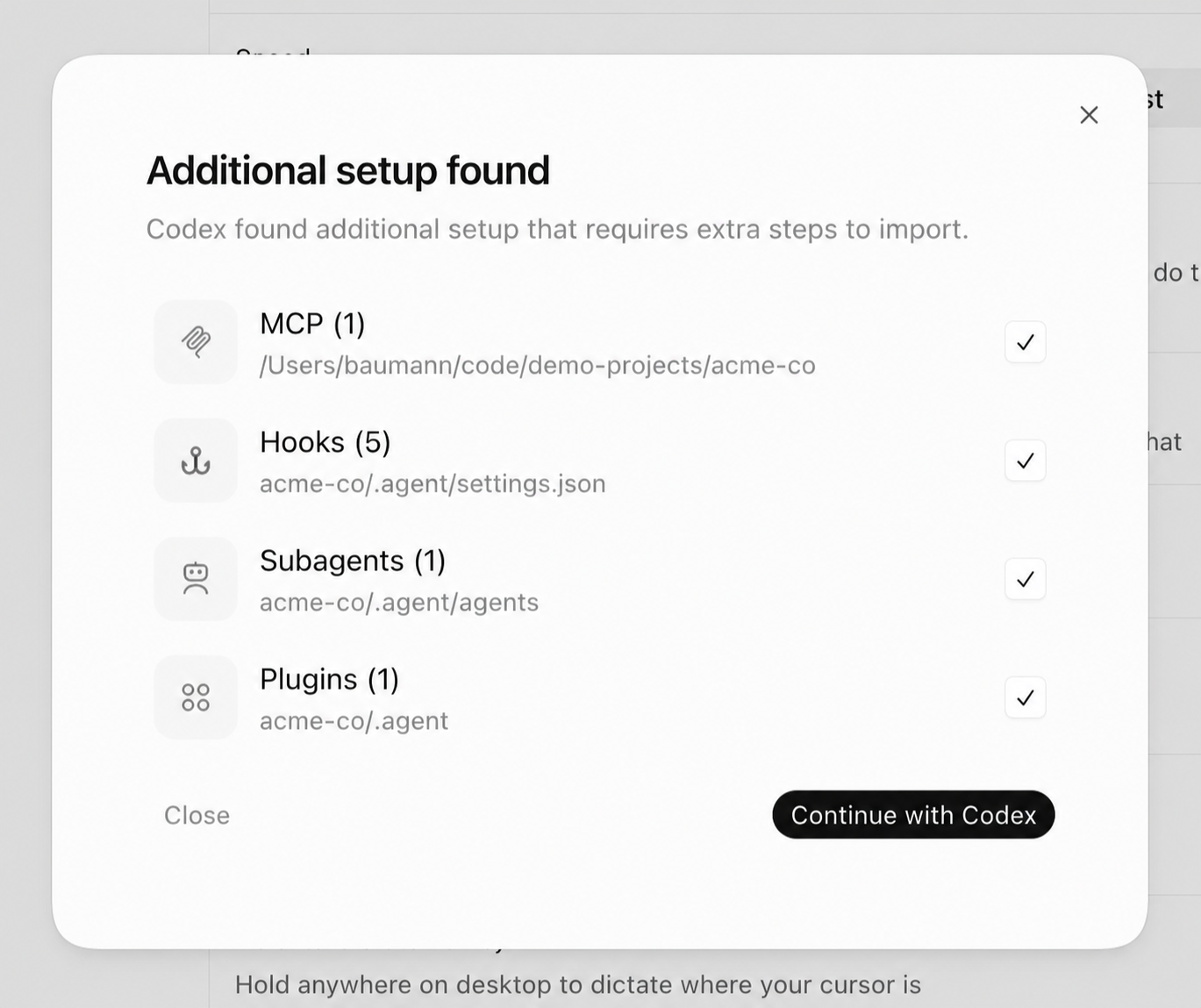 Additional setup found after import