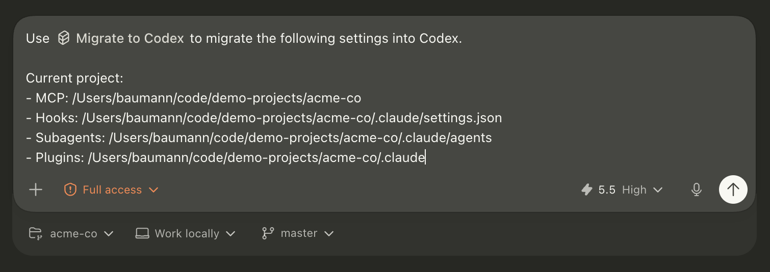 Follow-up migration task in Codex
