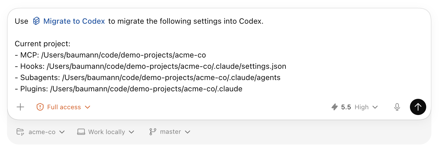 Follow-up migration task in Codex