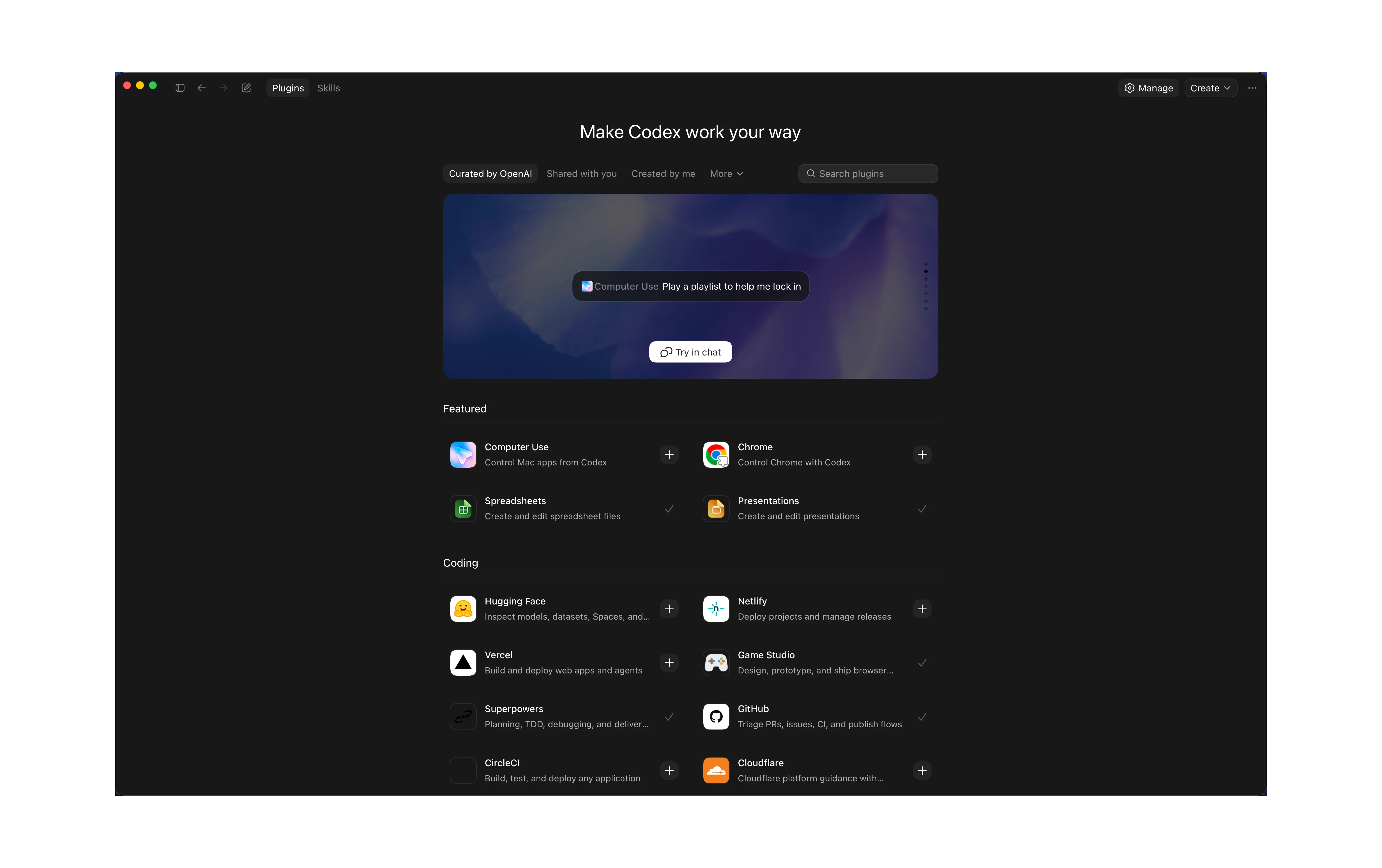 Codex Plugins page