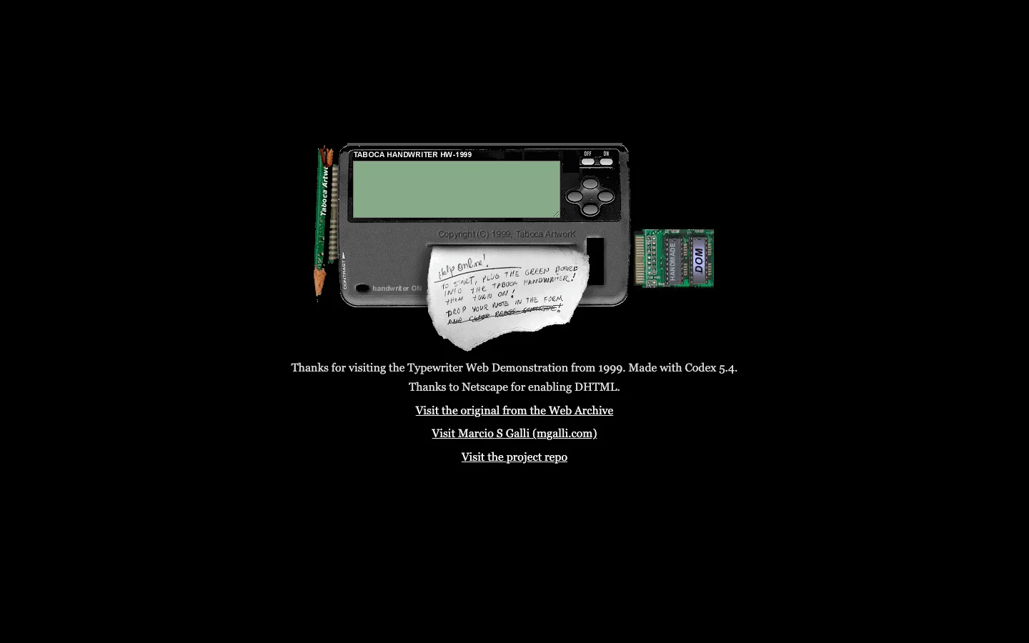 The TypewriterWeb Demonstration from 1999